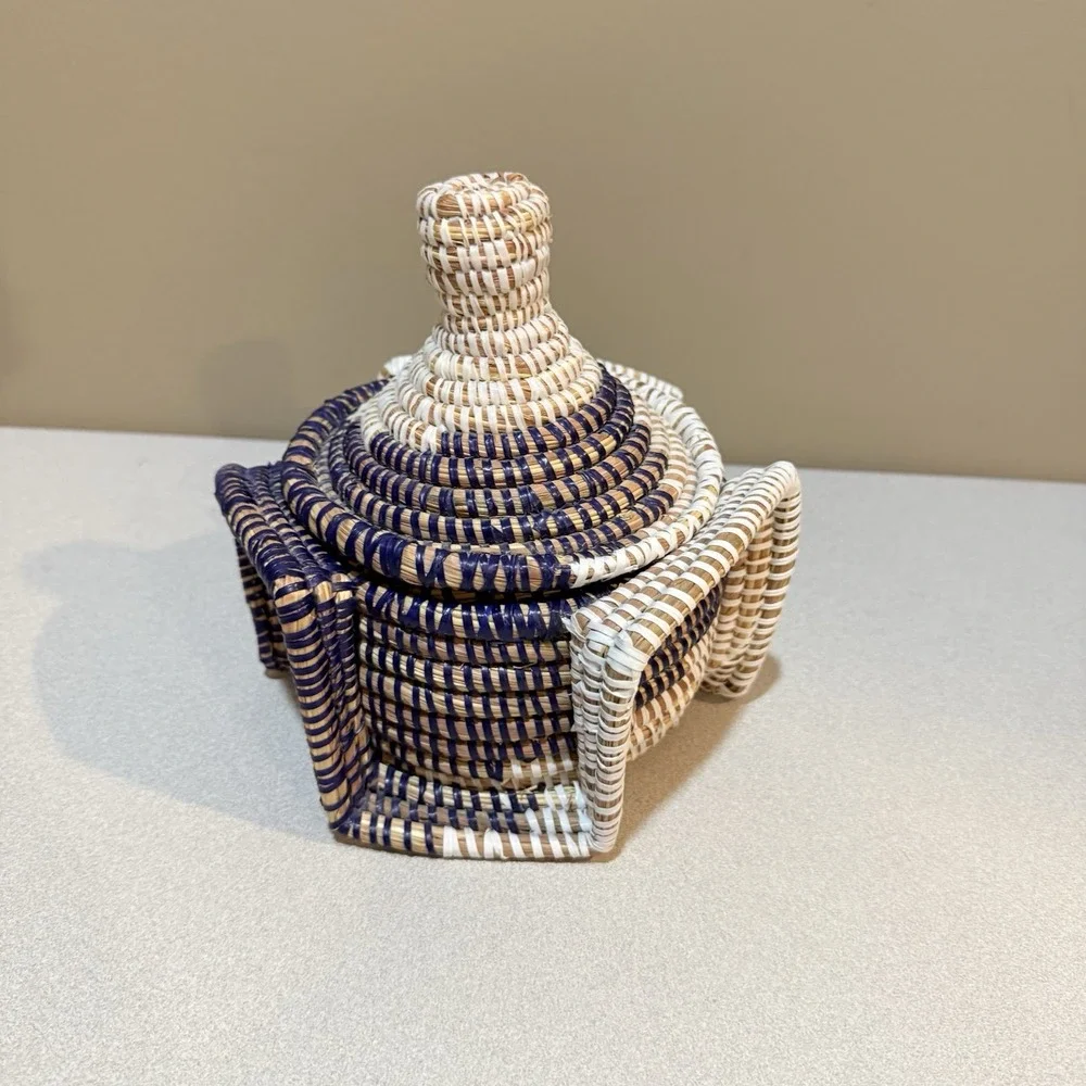 Handwoven Senegalese Storage Basket Lid Unique shap curved base‎ and intricate
